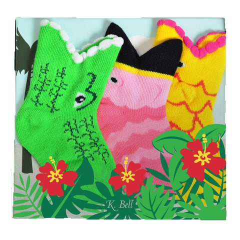 K. Bell Babys 3 Pack Gift Set Infant Alligator, Fish & Flamingo Socks (0-12 Months)