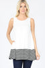 Zenana Womens Stripe Solid Contrast Sleeveless Top