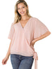 Zenana Womens Woven Double Layer Chiffon Side Tie Bell Sleeve Top