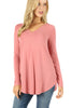 Zenana Womens Long Sleeve V-Neck Round Hem Relaxed Fit Top