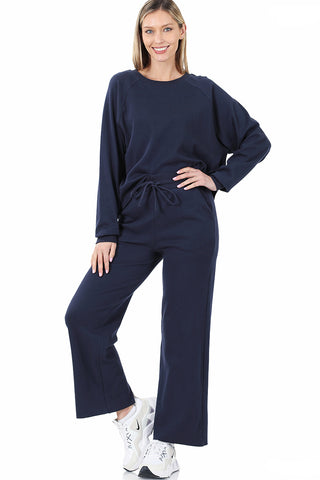 Zenana Womens Cotton Raglan Sleeve Pullover and Jogger Set