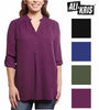 Ali & Kris Womens Roll Tab, High-Low Hem, Lightweight Blouse