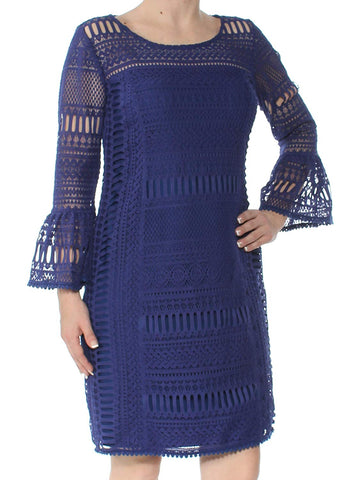 Alfani Womens Petite Crochet Bell-Sleeve Shift Cocktail Dress (Blue, 2P)