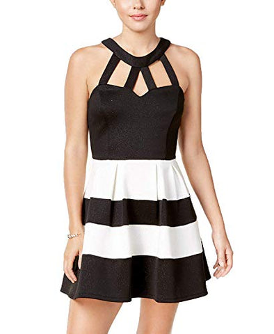 Juniors' Cutout Scuba Fit & Flare Dress (Black White, 1)