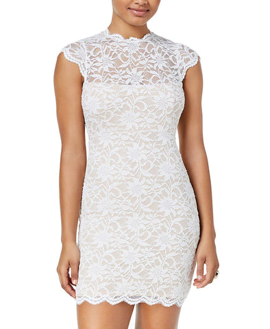 Juniors' Lace Mock-Neck Bodycon Dress