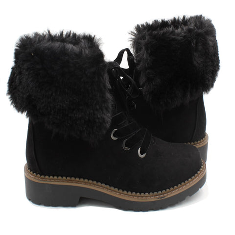 Union Bay Womens Charlotte Suede Faux Fur Lace Up Ankle Bootie