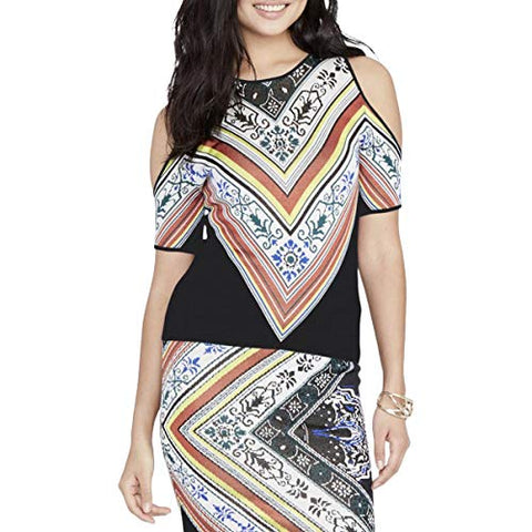 RACHEL Rachel Roy Womens Cold Shoulder Printed Pullover Top Multi XS
