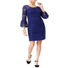 Alfani Womens Petite Crochet Bell-Sleeve Shift Cocktail Dress (Blue, 2P)