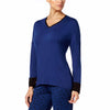 Alfani Womens Colorblock Contrast-Cuff Pajama Top