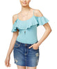 Juniors knit bodysuit off-the-shoulder neckline