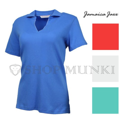 Jamaica Jaxx Womens Open Collar Cotton Short Sleeve Polo Shirt