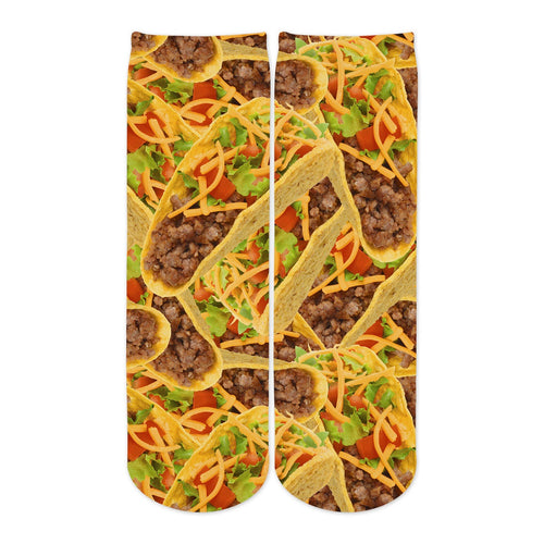 Sublime Designs Adult Fun Printed Crew Socks-Savory Supreme Taco Foodie