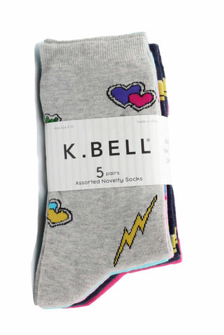 K. Bell Womens Five Pairs Assorted Comfort Fit Novelty Socks (Shoe Size 4-10)
