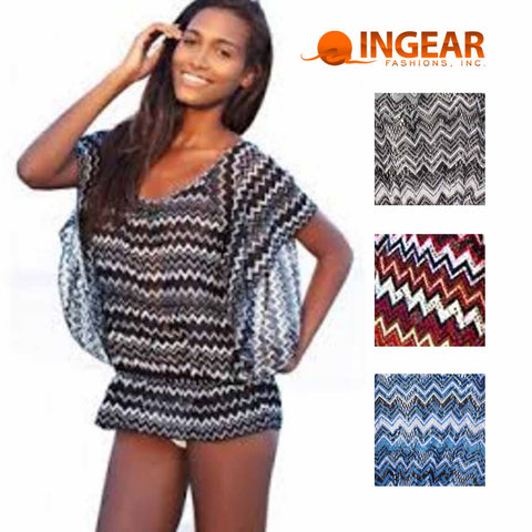 Ingear Womens Tribal Knit Off Shoulder Cinched Waist Sheeer Blouse