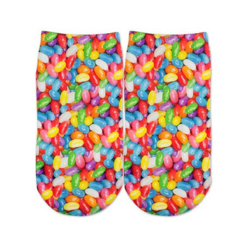 Sublime Designs Adults Fun Printed No Show Socks-Sweet Jelly Beans Candy Foodie