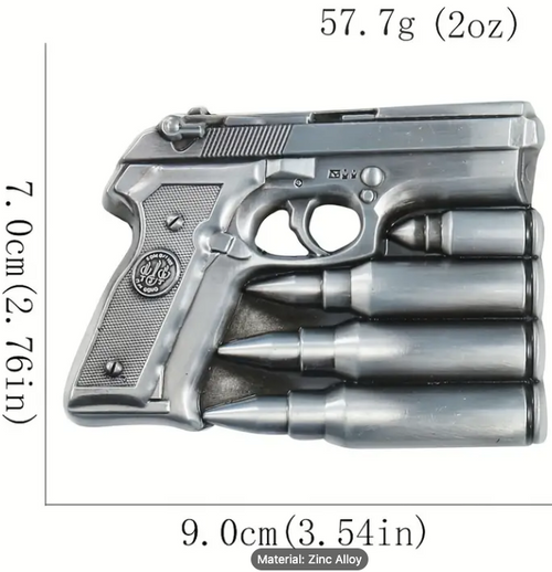 Men's 3D Embossed Pistol Gun and Bullets Pattern Belt Buckle