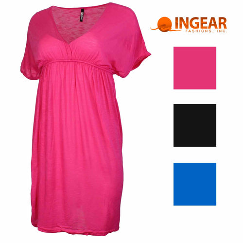 Ingear Womens Low Cut Neck Swimsuit Cover Up Lightweight Short Slub Dress