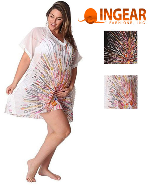 Ingear Womens Sheer Square Lace Tunic Swimsuit Cover Up Dress-One Size