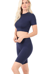 Zenana Womens Brushed DTY Crop Top Short Leggings Set
