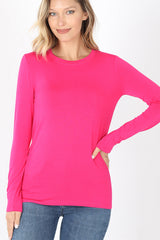 Zenana Womens Premium Rayon Long Sleeve Round Neck Tee