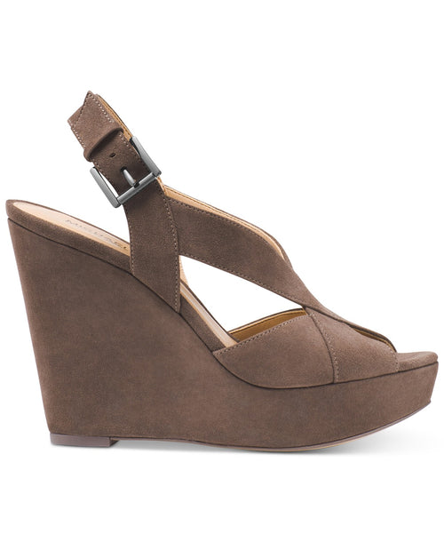 Michael Kors Womens Becky Wedge Sandal-New with Defect (Taupe, 10)