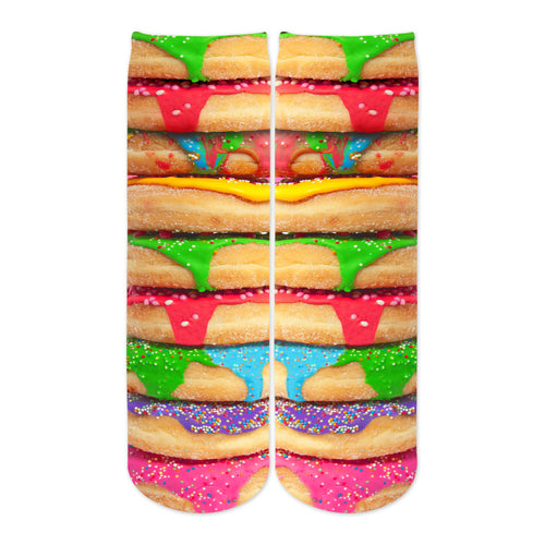 Sublime Designs Adult Fun Printed Crew Socks-Sweet Savory Frosted Sprinkle Donut