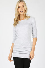 Zenana Womens Luxe Rayon 3/4 Sleeve Shirring Tunic Top