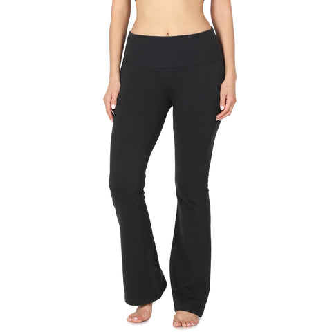 Zenana Womens Premium Cotton Fold Over Flare Yoga Pants