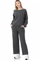 Zenana Womens Cotton Raglan Sleeve Pullover and Jogger Set