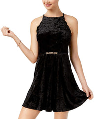 BCX Juniors' Belted Velvet Fit & Flare Dress