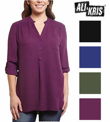 Ali & Kris Womens Roll Tab, High-Low Hem, Lightweight Blouse