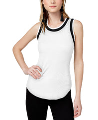 Bar III Womens Ribbed Varsity High Neck Tank Top (Bright White, Small)