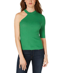 Bar III Womens Fitted Scoop Neck One-Shoulder Silhouette Sweater