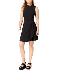 Bar III Womens Mock-Neck Lace-Up-Waist Dress (Black, Large)