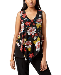 Alfani Womens Petite Contrast-Hem Asymmetrical Sleeveless Top
