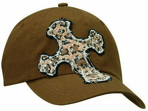 Womens Cross Overlay Crystal Adjustable Hat (Black, One Size)
