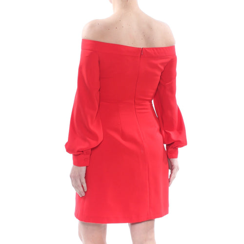 Womens Off The Shoulder A Line Long Sleeve Cocktail Dress (Poppy, 2)