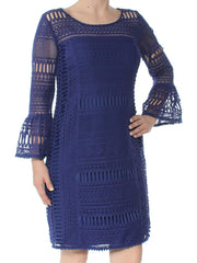Alfani Womens Petite Crochet Bell-Sleeve Shift Cocktail Dress (Blue, 2P)