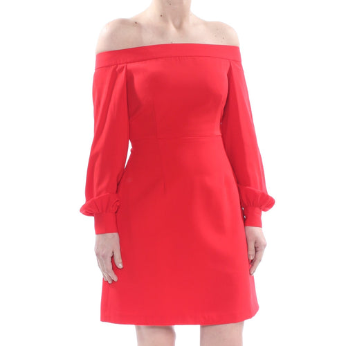 Womens Off The Shoulder A Line Long Sleeve Cocktail Dress (Poppy, 2)