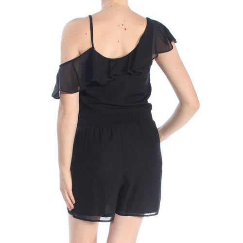 BAR III Women Ruffled Short Sleeve Short Romper New Without Tags(Black,X-Small)