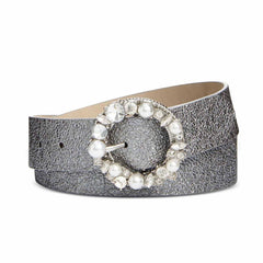 Steve Madden Womens Imitation Pearl & Rhinestone Metallic Belt