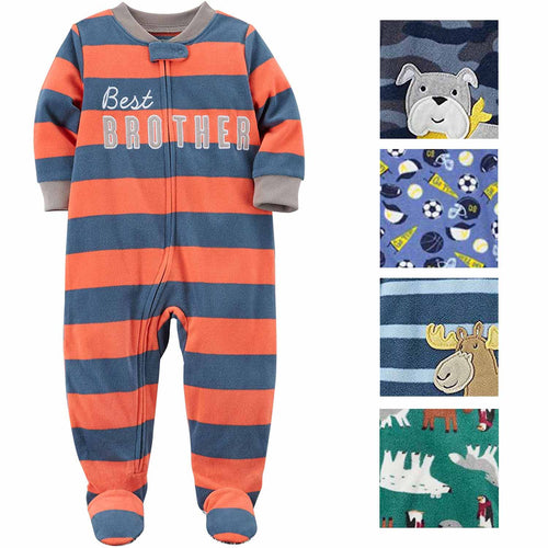 Baby Boys Printed 1 Piece Fleece Footy Pajama