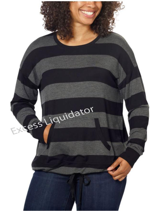 Kensie Womens French Terry Crew Pullover Striped Shirt