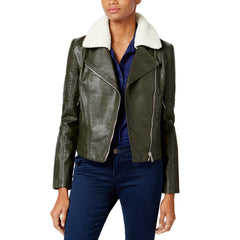 Juniors' Mixed-Media Faux-Leather Moto Jacket