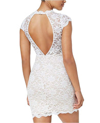 Juniors' Lace Mock-Neck Bodycon Dress