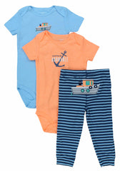Baby Boy's 3-Piece Matching Outfit Set (2 Bodysuit Tops and 1 Pant)
