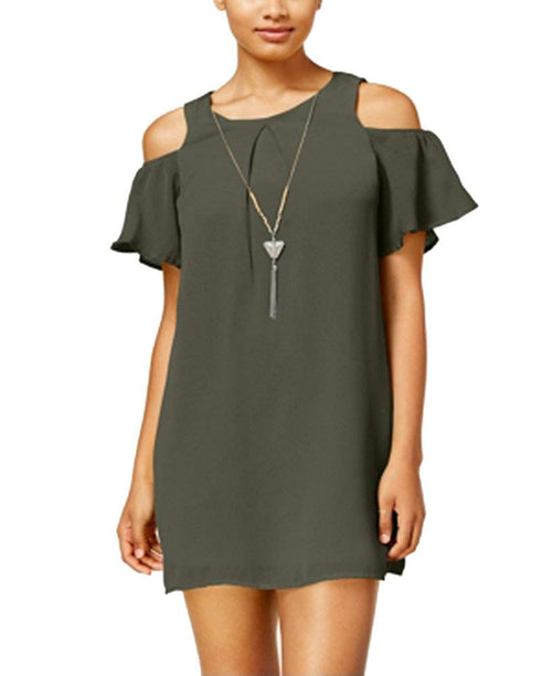 As U Wish Juniors' Cold-Shoulder Necklace Shift Dress, Small