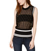 Bar III Womens Sheer Mesh Crew-Neckline Ribbed-Trim Top