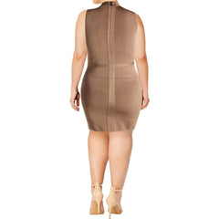Women's Sleeveless Mirage Mesh Front Ring Dress (Burro, Small)