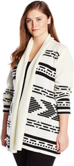 Womens Plus-Size Amya Patterned Cardigan Sweater, Dirty White